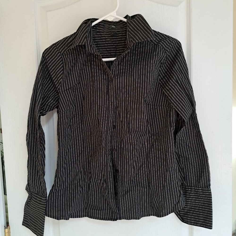 H&M Eur 38/US 8 black, brown, cream button front shirt